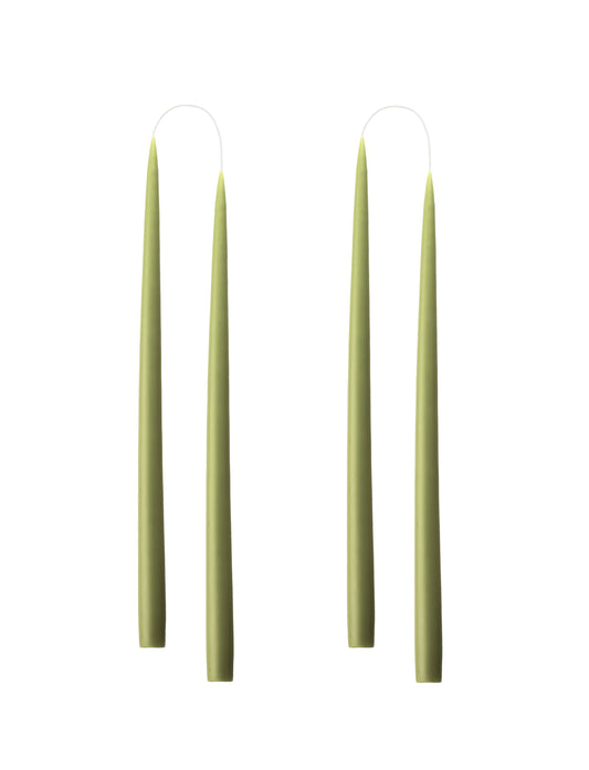 SET OF 2 TALL CONICAL OLIVE GREEN CANDLES