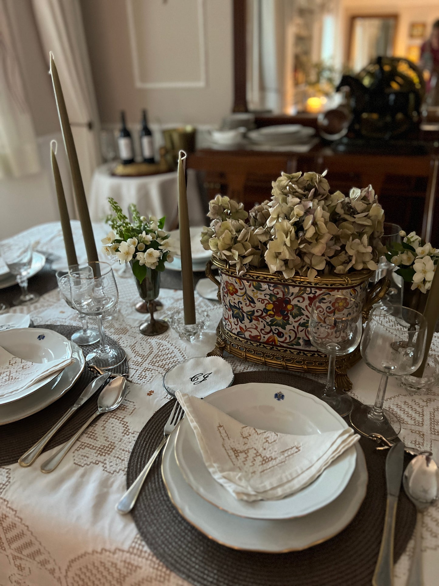 SET OF 2 TALL CONICAL OLIVE GREEN CANDLES