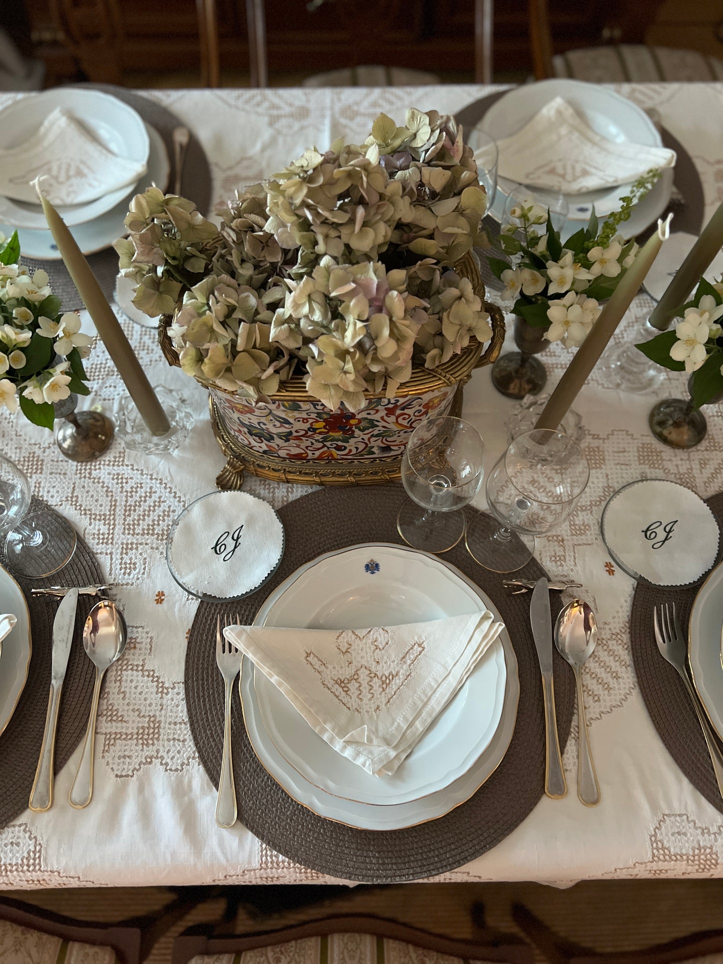 SET OF 2 TALL CONICAL OLIVE GREEN CANDLES