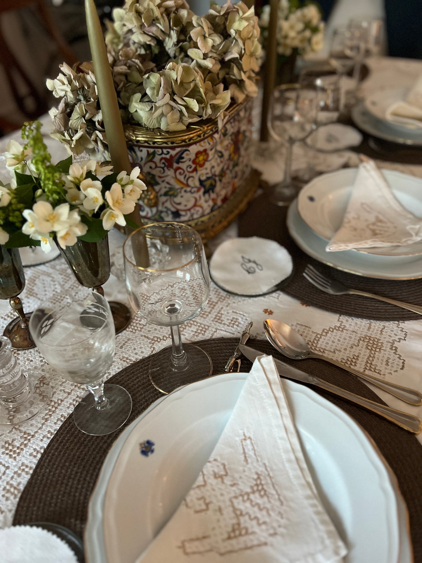 SET OF 2 TALL CONICAL OLIVE GREEN CANDLES