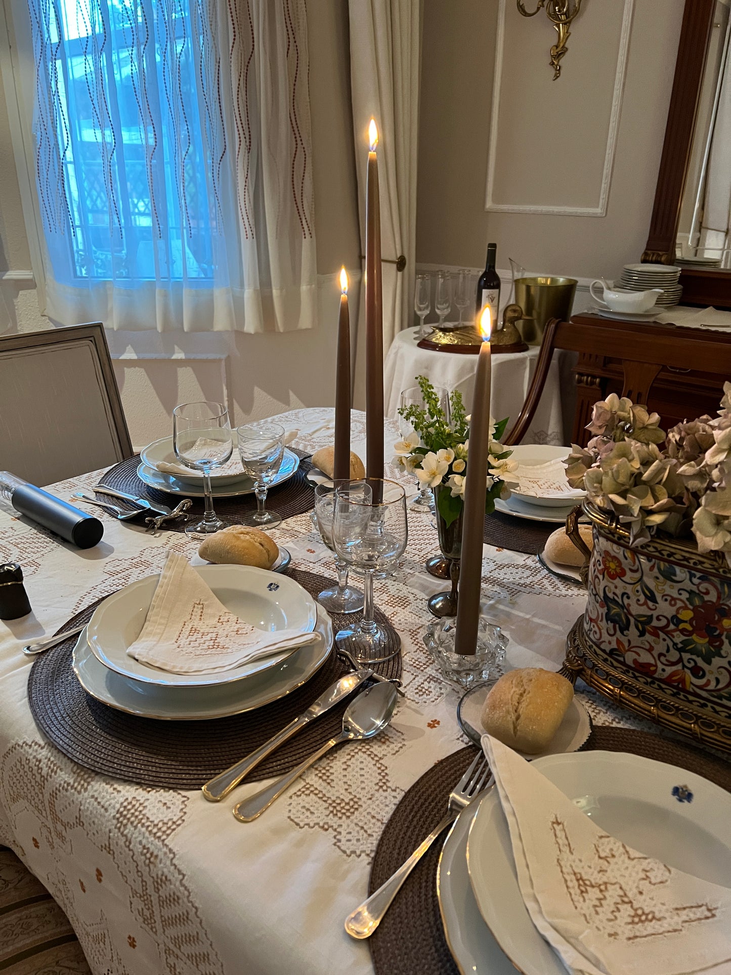 SET OF 2 TALL CONICAL OLIVE GREEN CANDLES