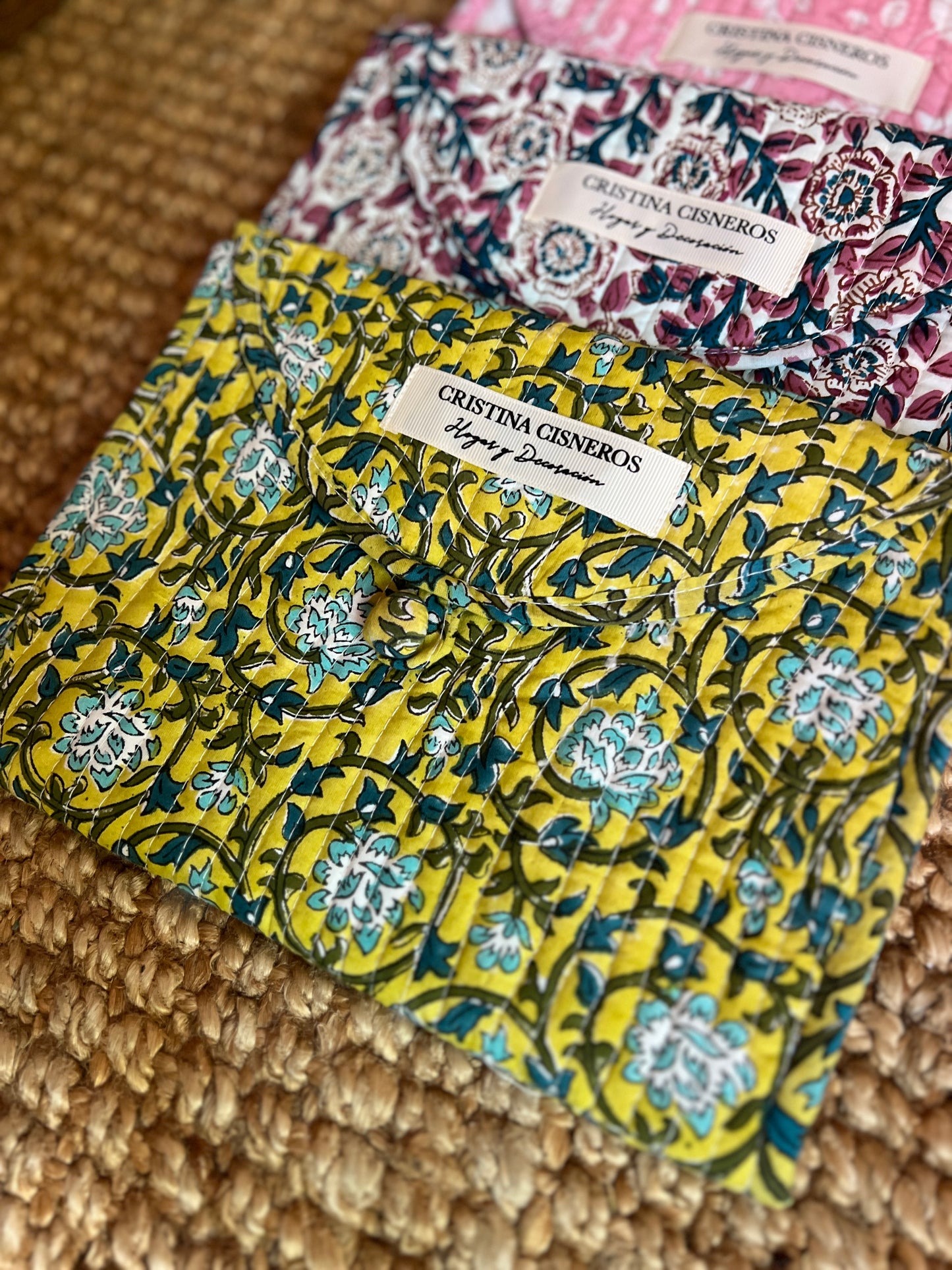 SMALL BLOCK PRINT FLORAL YELLOW BAG