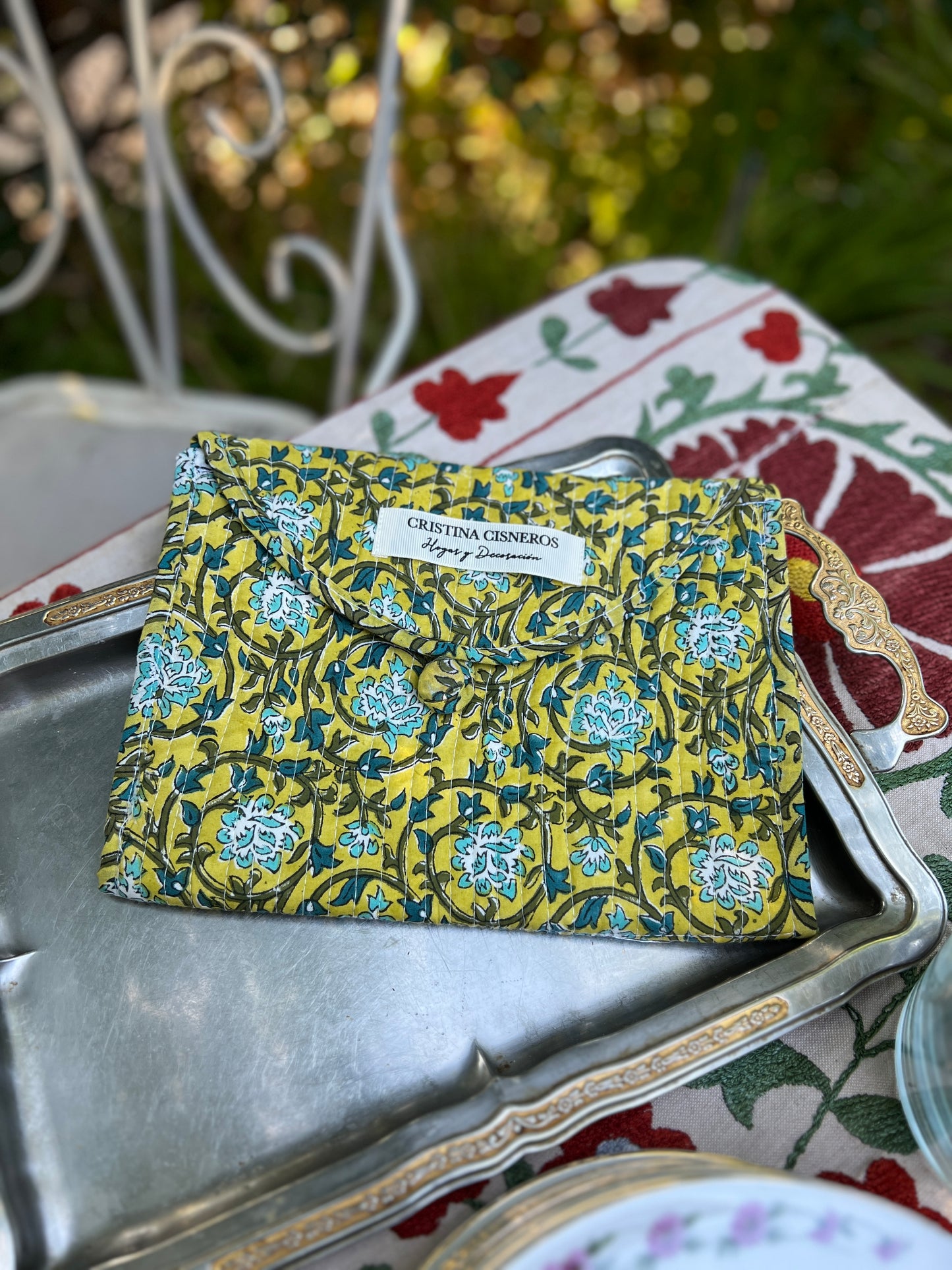 SMALL BLOCK PRINT FLORAL YELLOW BAG