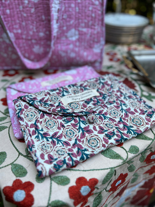 SMALL BLOCK PRINT FLORAL PINK BLUE BAG