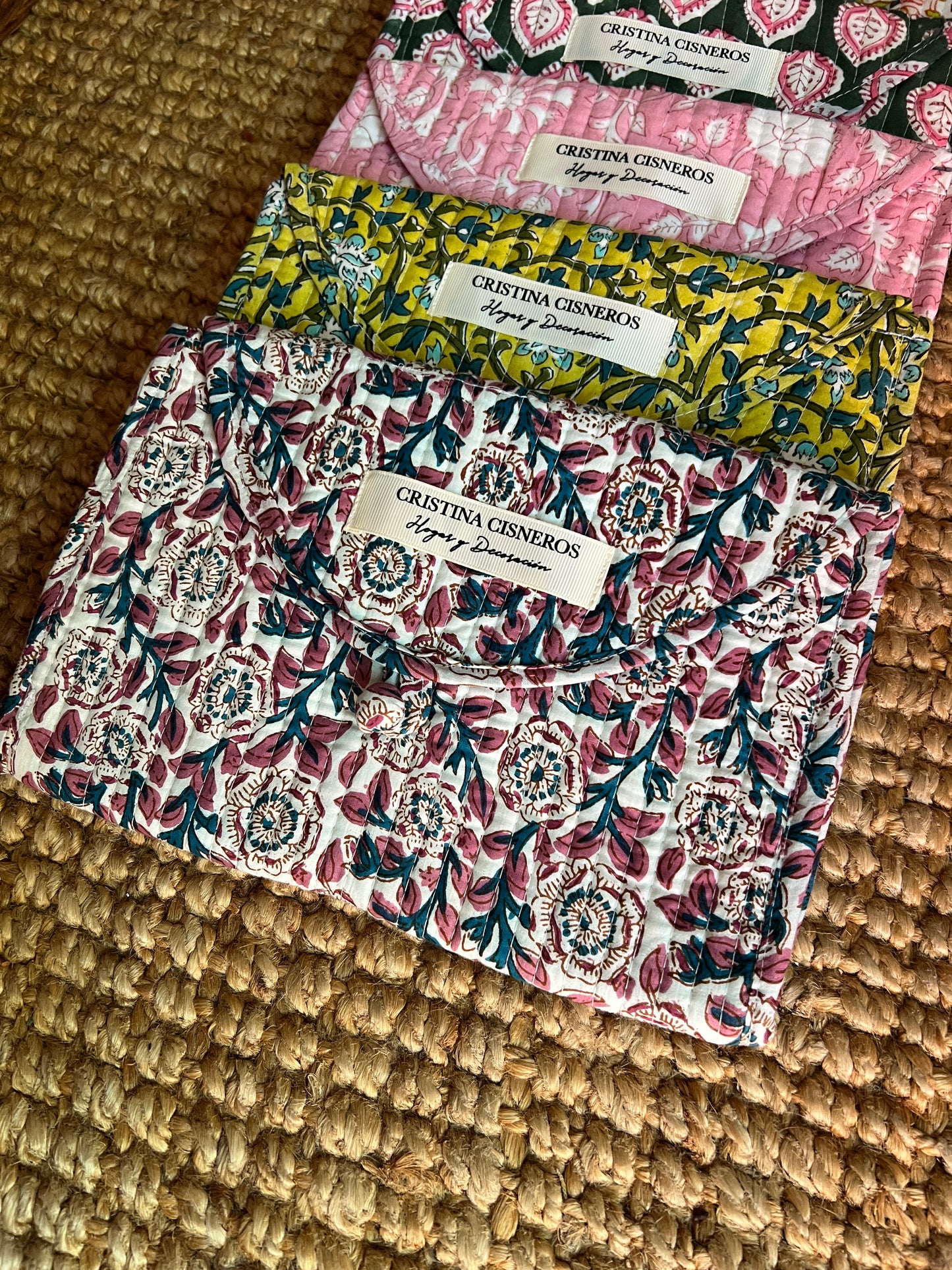 BLOCK PRINT FLORAL PINK SMALL BAG