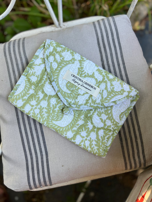 SMALL BLOCK PRINT FLORAL GREEN WHITE LP BAG