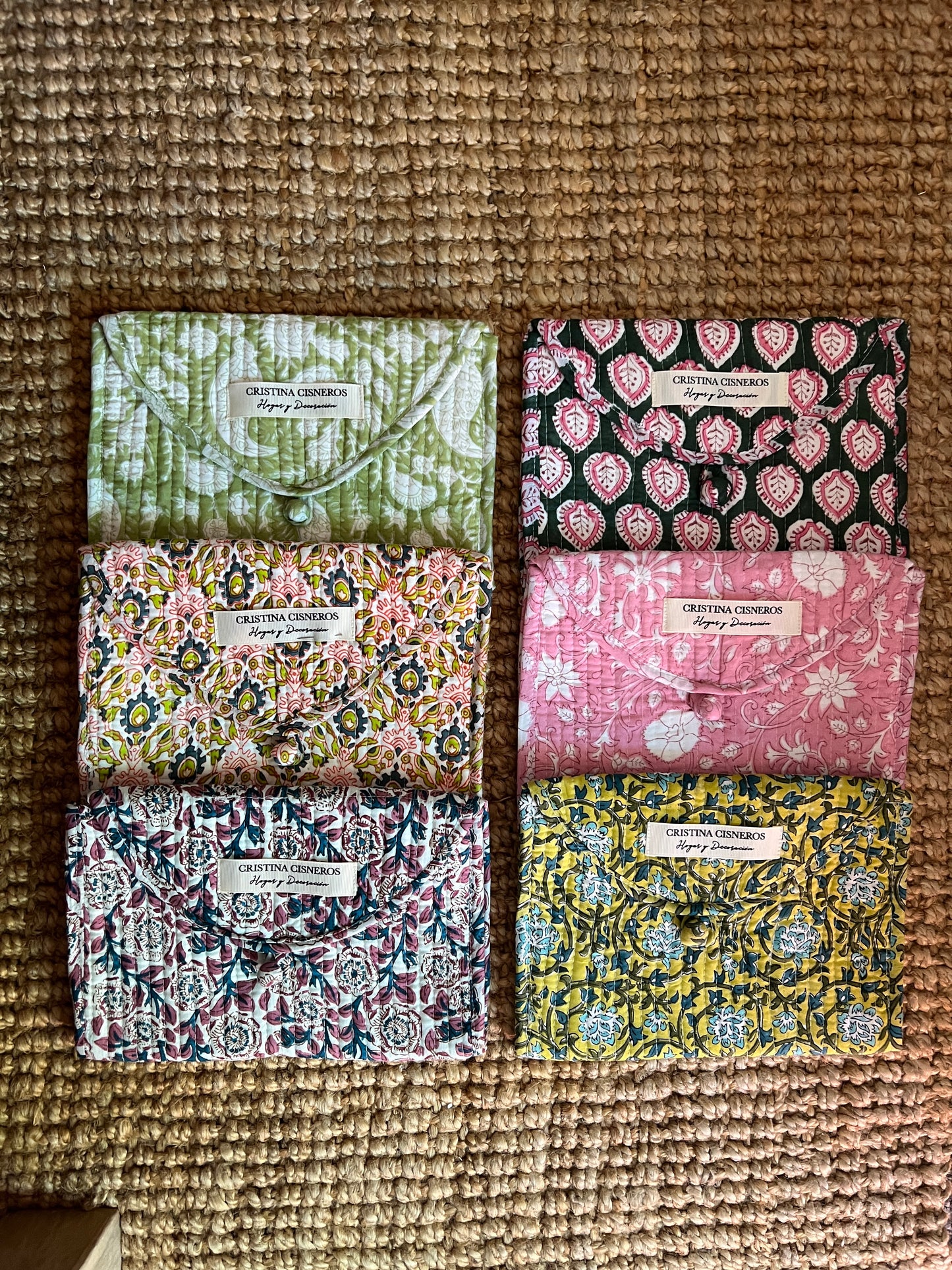 SMALL BLOCK PRINT FLORAL GREEN ORANGE BAG