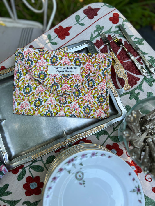 SMALL BLOCK PRINT FLORAL GREEN ORANGE BAG