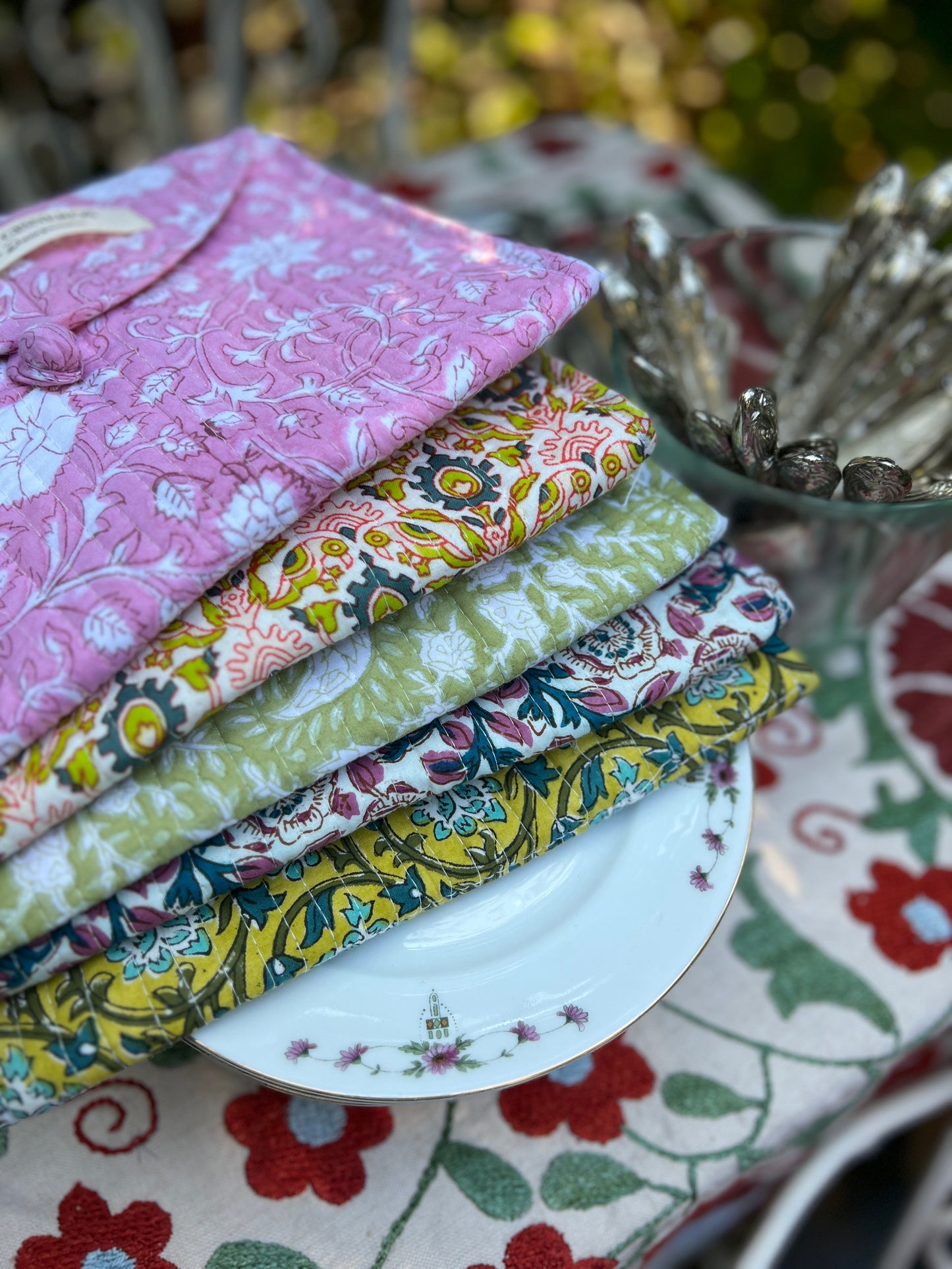 SMALL BLOCK PRINT FLORAL GREEN ORANGE BAG