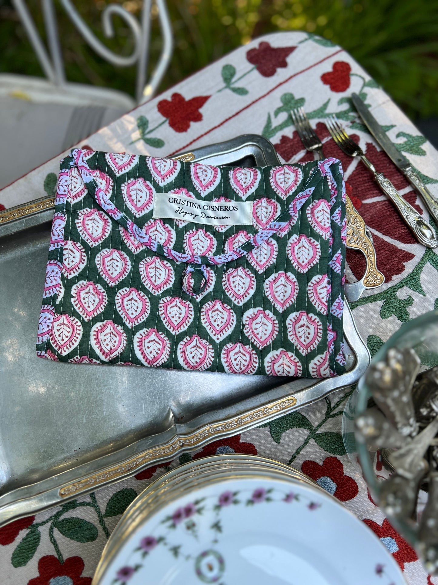 BOLSO PEQUEÑO BLOCK PRINT FLORAL VERDE