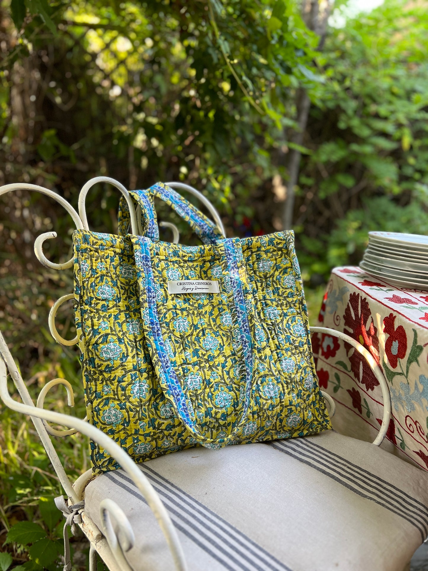 YELLOW FLORAL BLOCK PRINT BAG