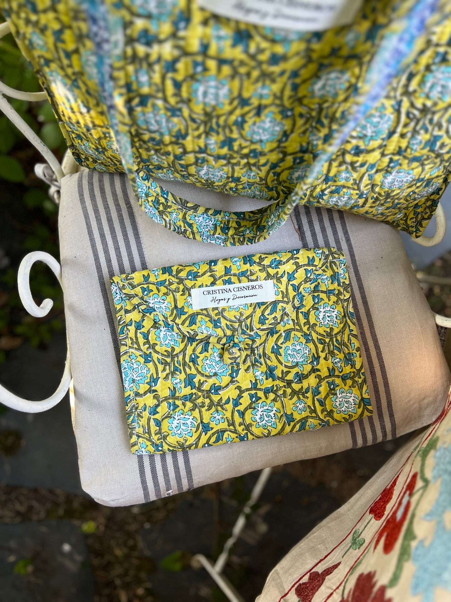 YELLOW FLORAL BLOCK PRINT BAG