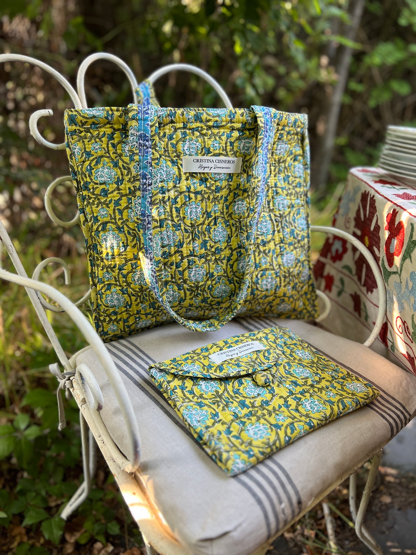 YELLOW FLORAL BLOCK PRINT BAG