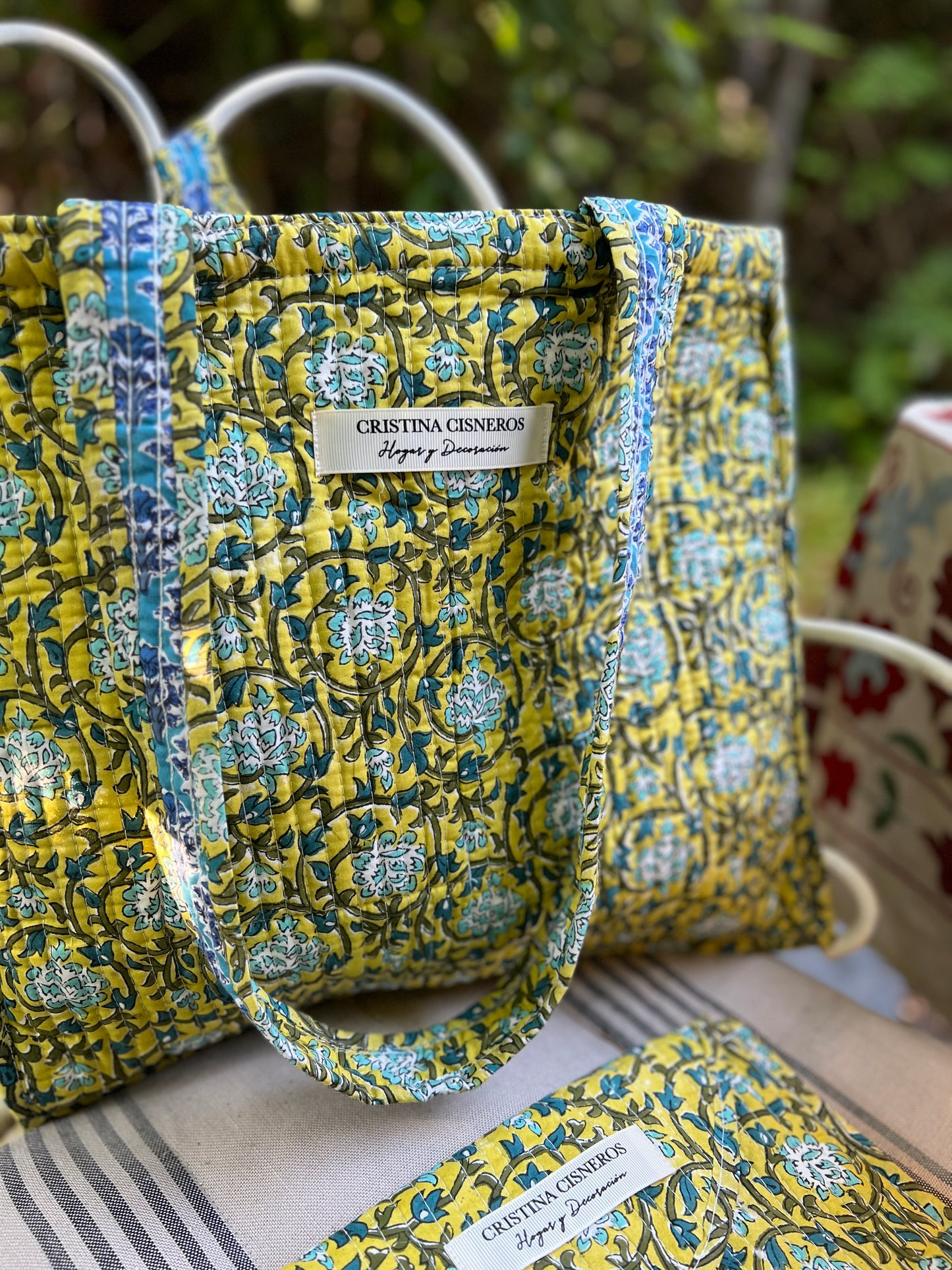 YELLOW FLORAL BLOCK PRINT BAG