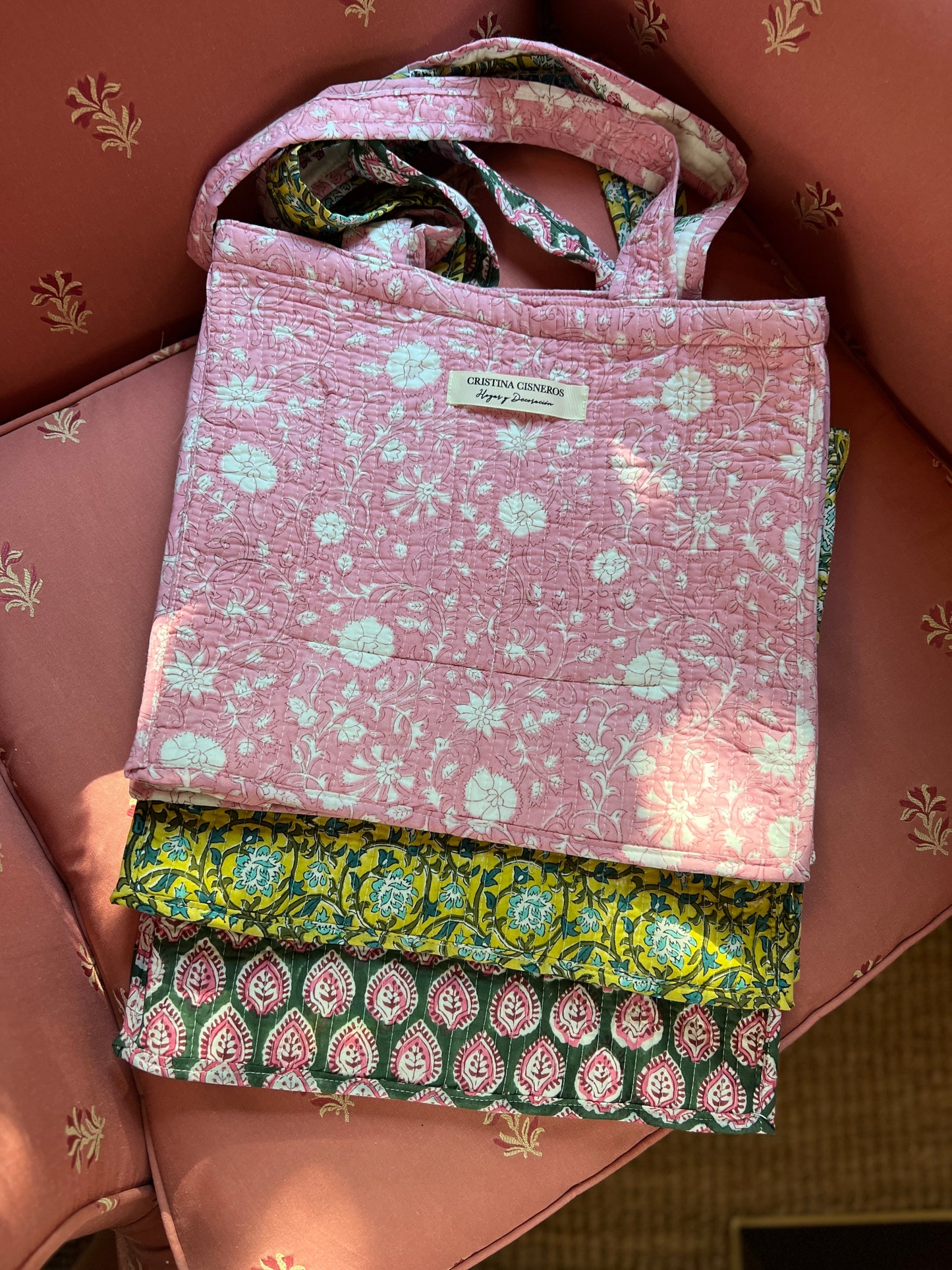 BOLSO BLOCK PRINT FLORAL ROSA