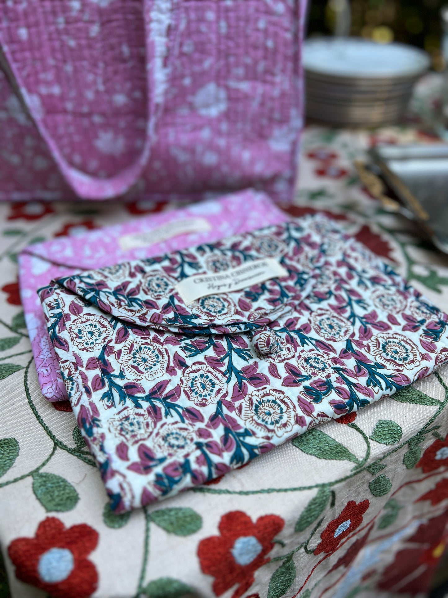 BOLSO BLOCK PRINT FLORAL ROSA