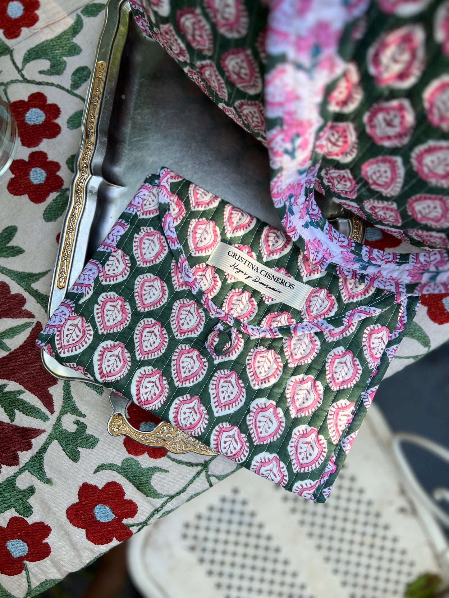 GREEN FLORAL BLOCK PRINT BAG