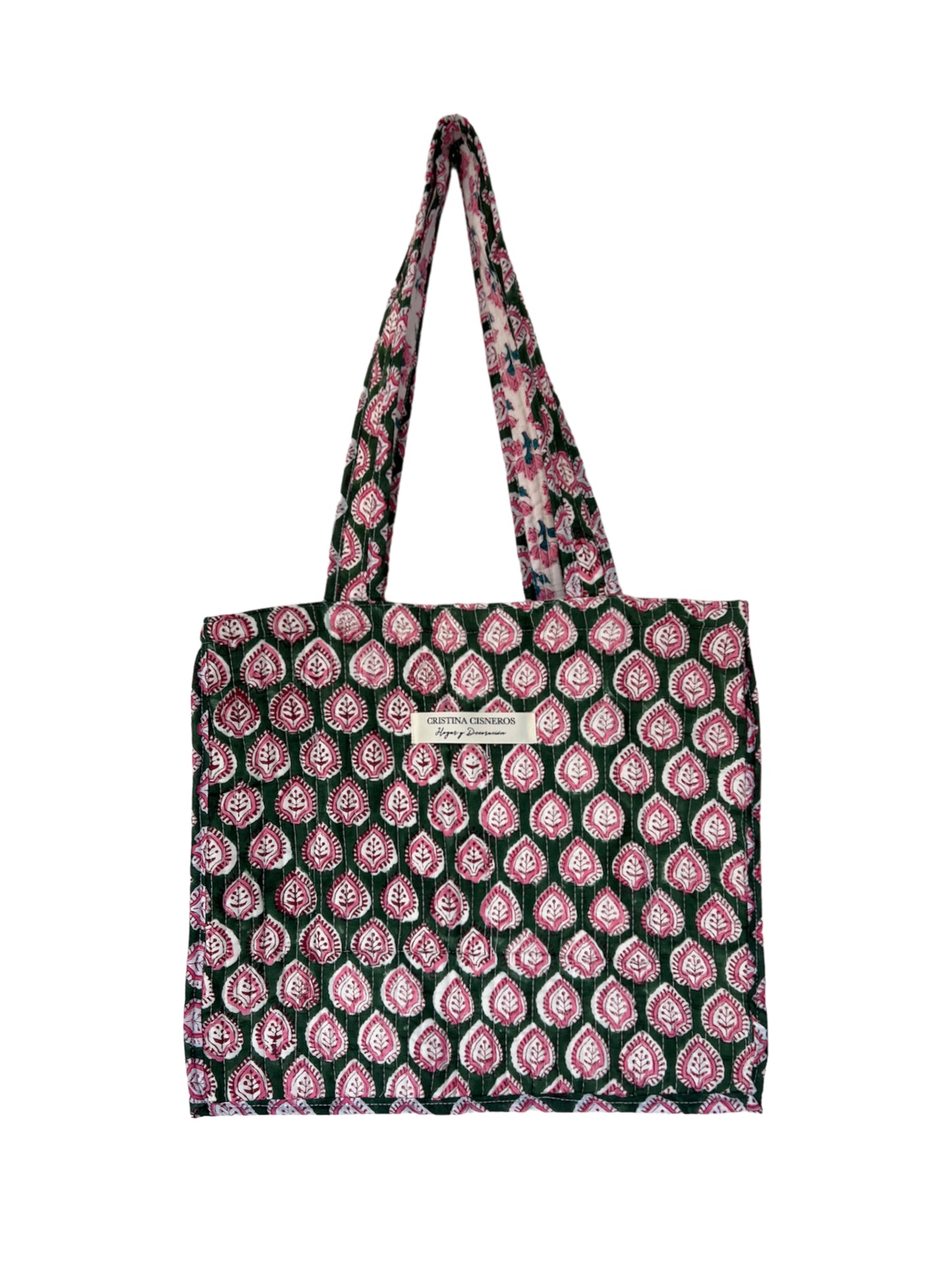 GREEN FLORAL BLOCK PRINT BAG