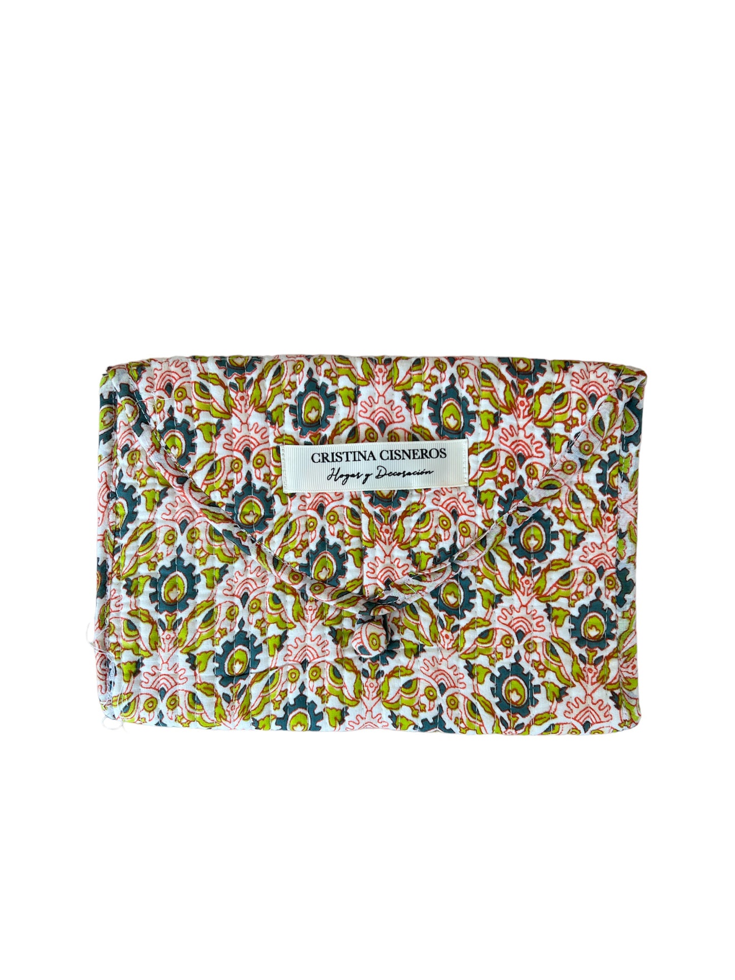 SMALL BLOCK PRINT FLORAL GREEN ORANGE BAG