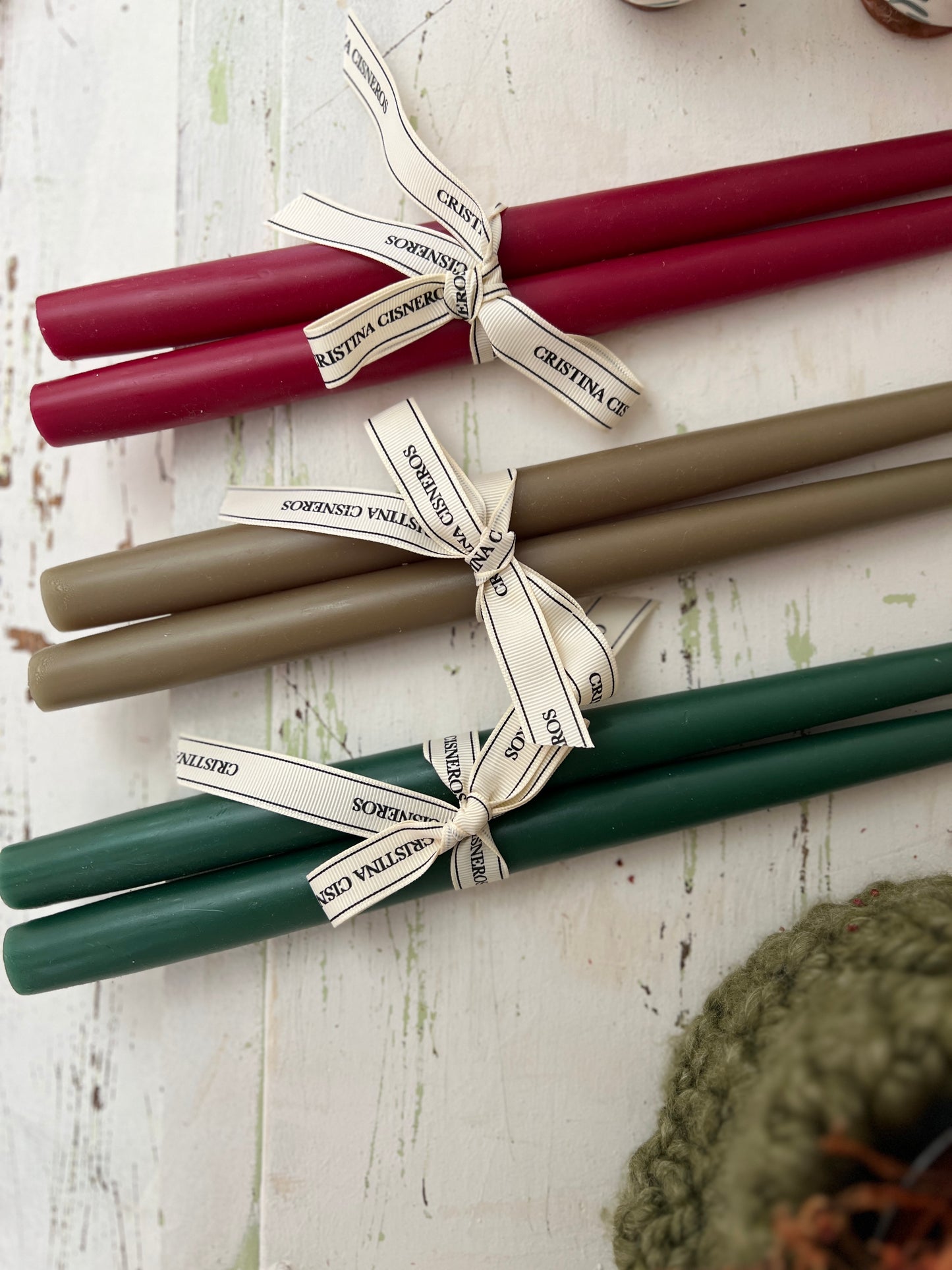 SET OF 2 TALL CONICAL OLIVE GREEN CANDLES