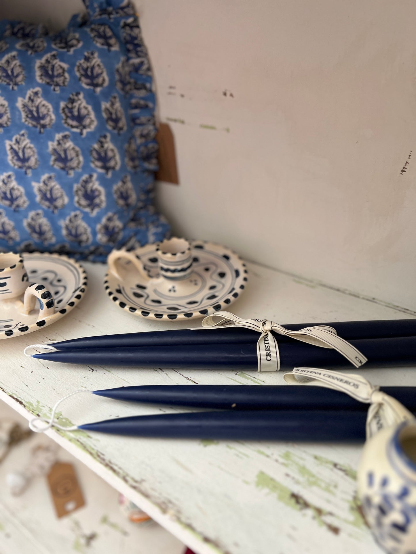 SET OF 2 TALL CONICAL DARK BLUE CANDLES