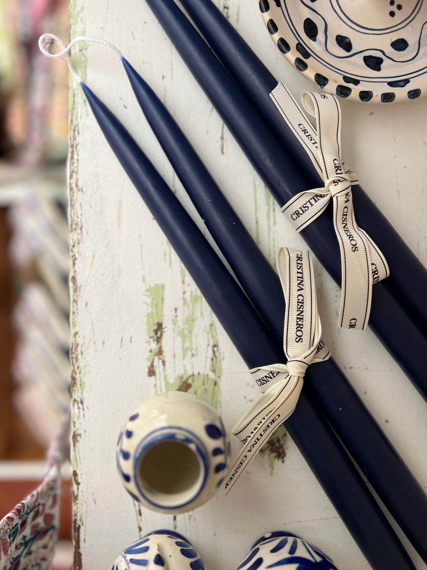 SET OF 2 TALL CONICAL DARK BLUE CANDLES