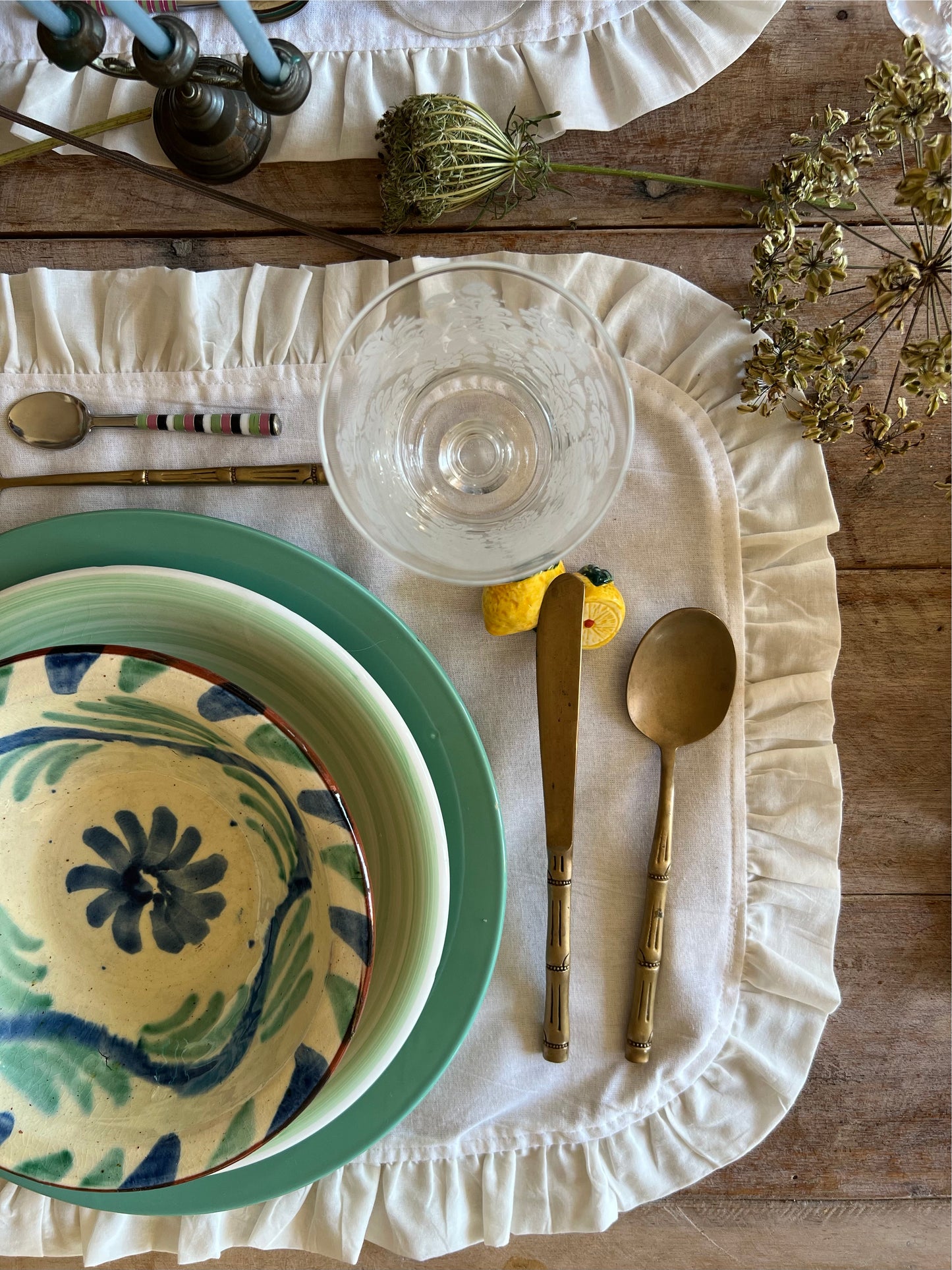 WHITE Ruffled Individual Tablecloth