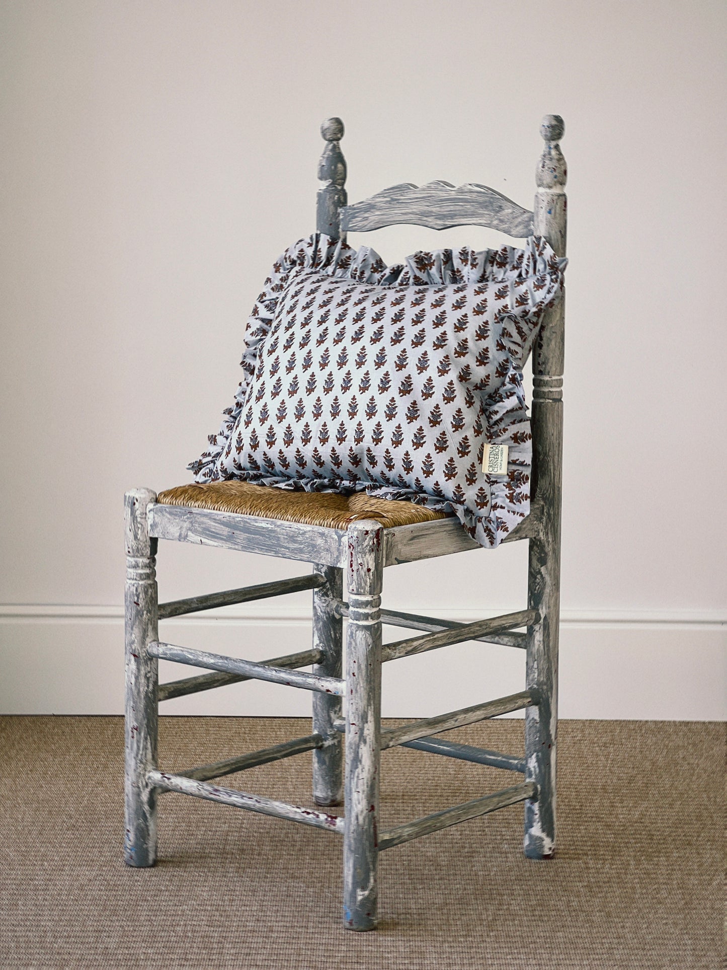 BLOCK PRINT FLORAL Ruffle Cushion XXX