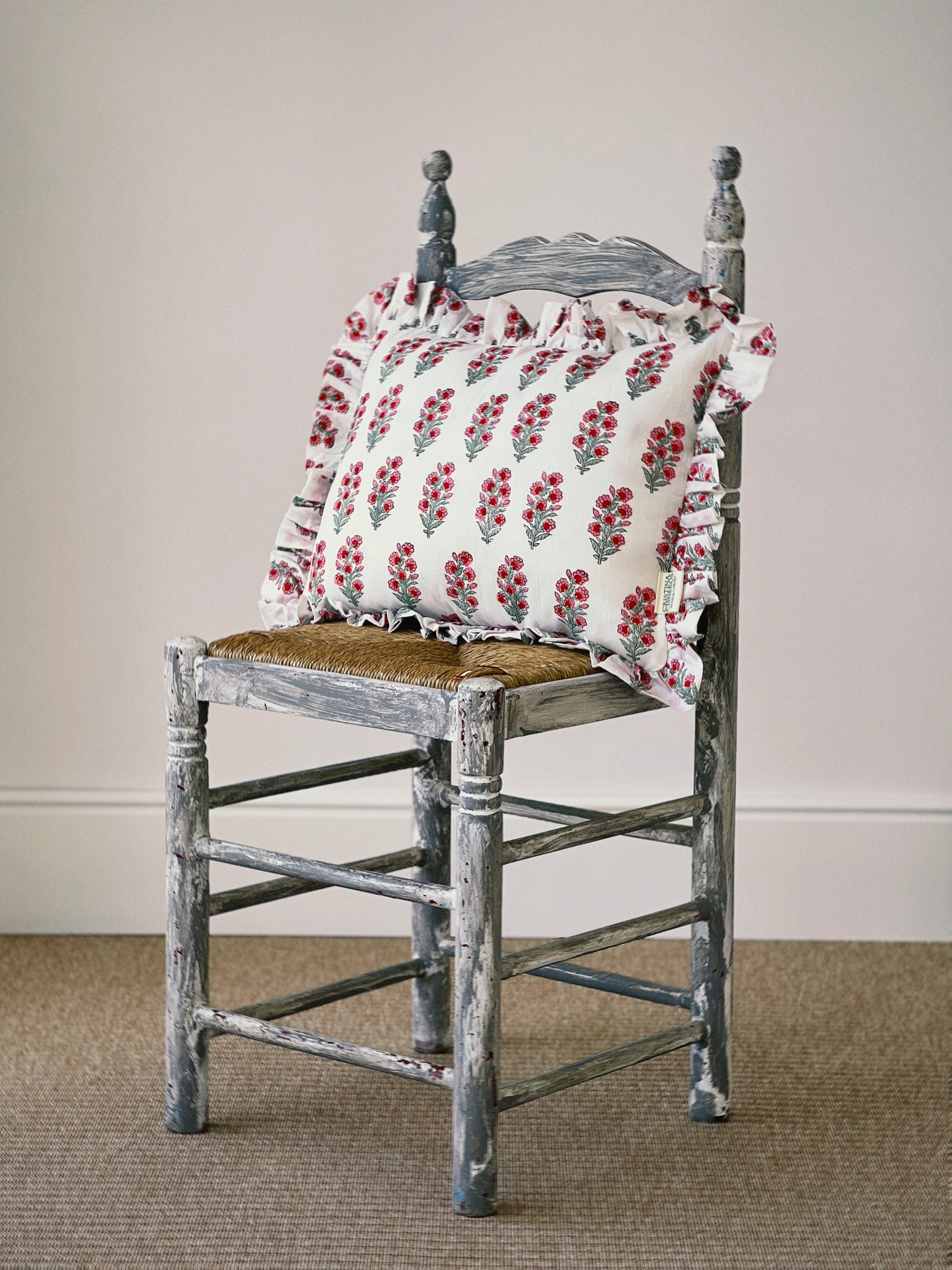 BLOCK PRINT FLORAL Ruffle Cushion XXX