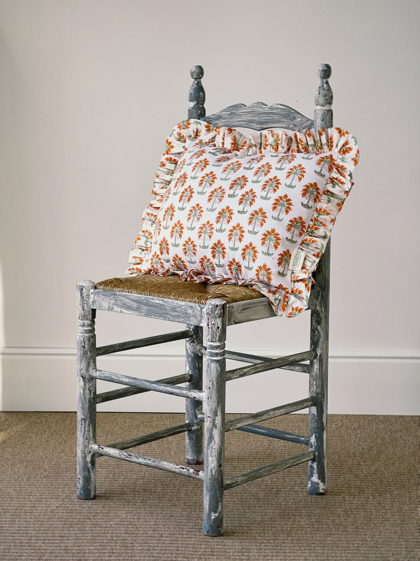 BLOCK PRINT FLORAL Ruffle Cushion XXX