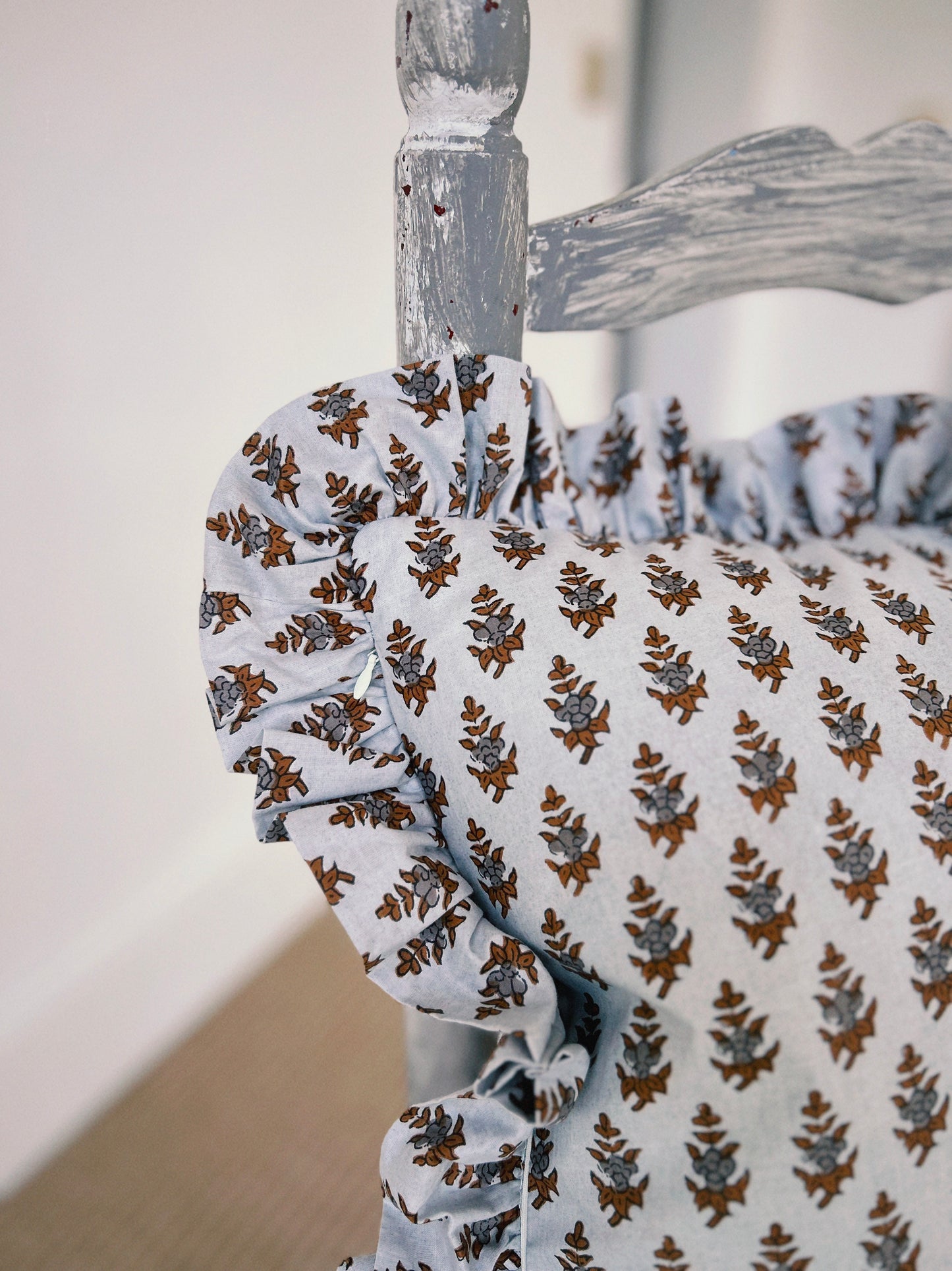 BLOCK PRINT FLORAL Ruffle Cushion XXX