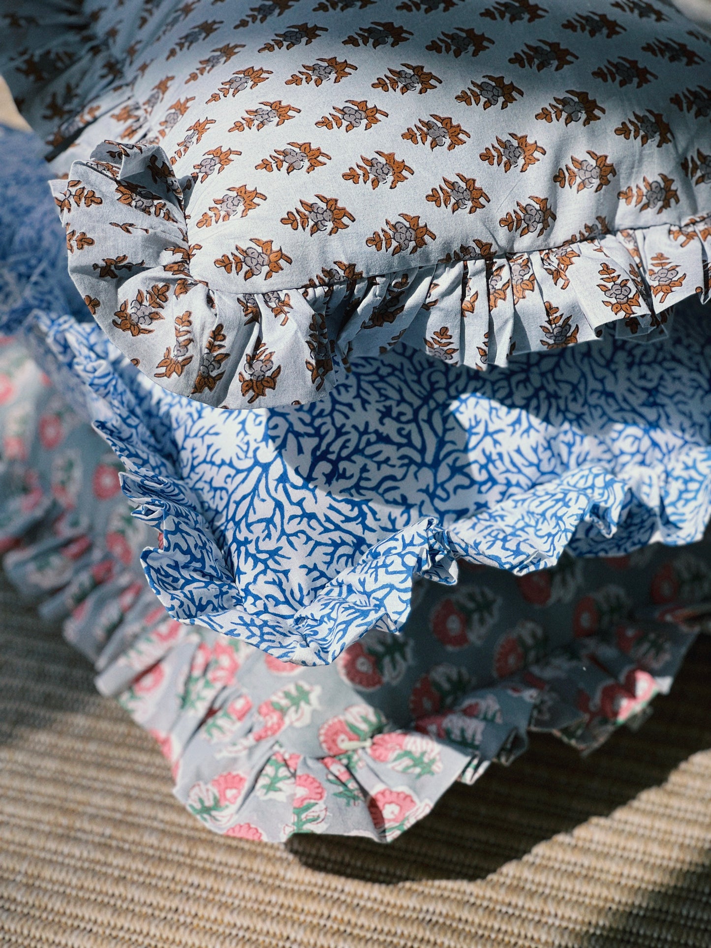 BLOCK PRINT FLORAL Ruffle Cushion XXX