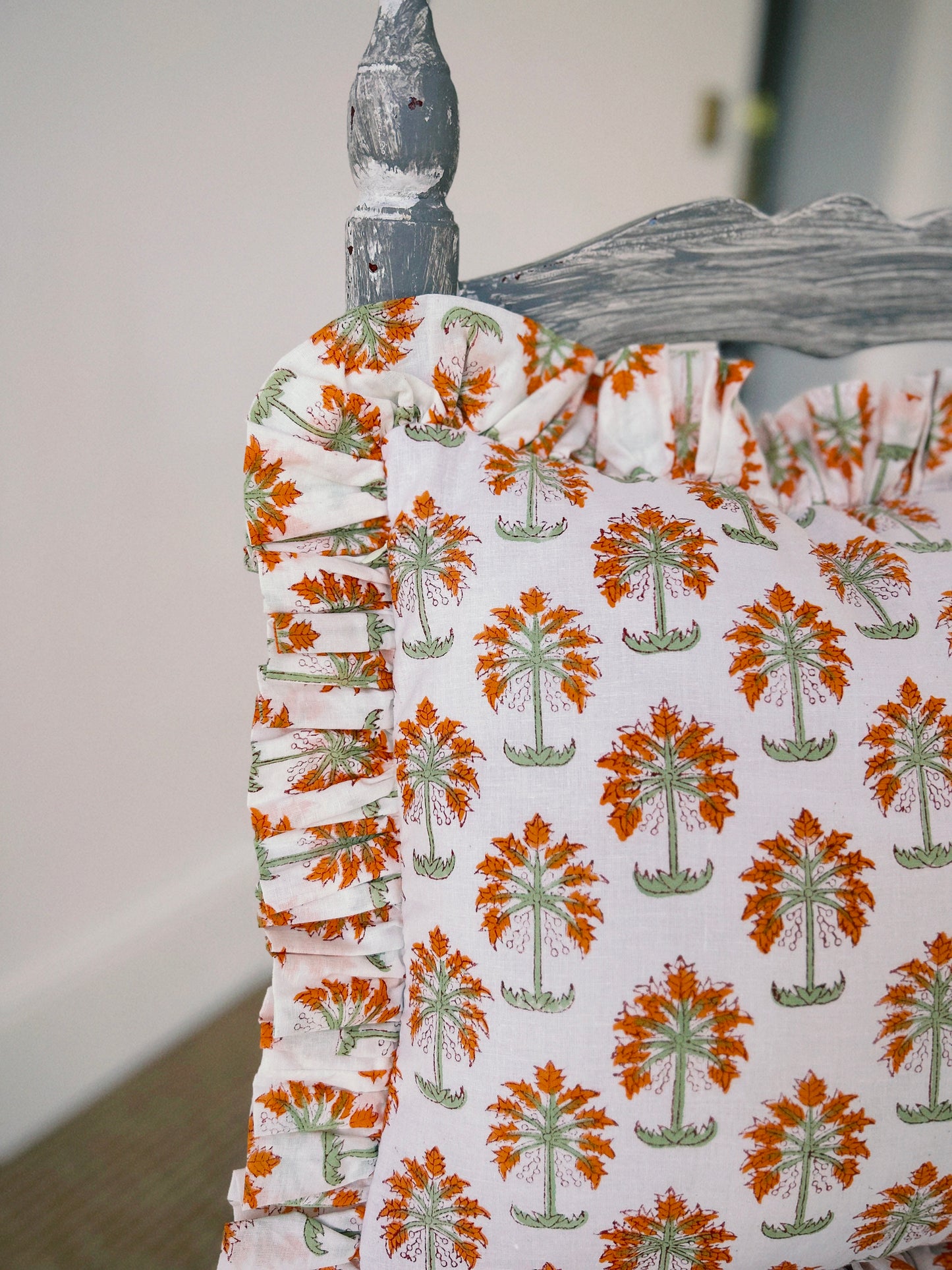 BLOCK PRINT FLORAL Ruffle Cushion XXX