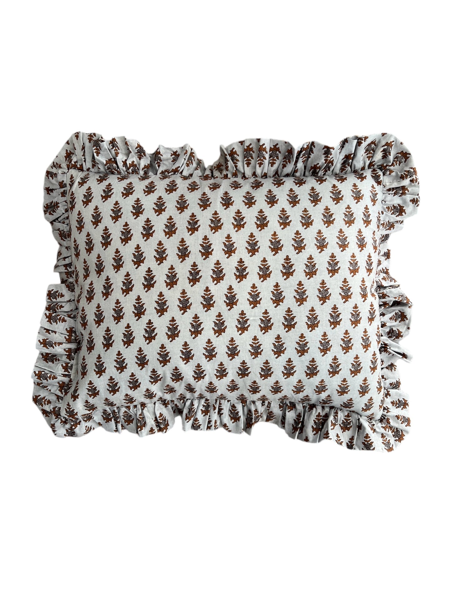 BLOCK PRINT FLORAL Ruffle Cushion XXX