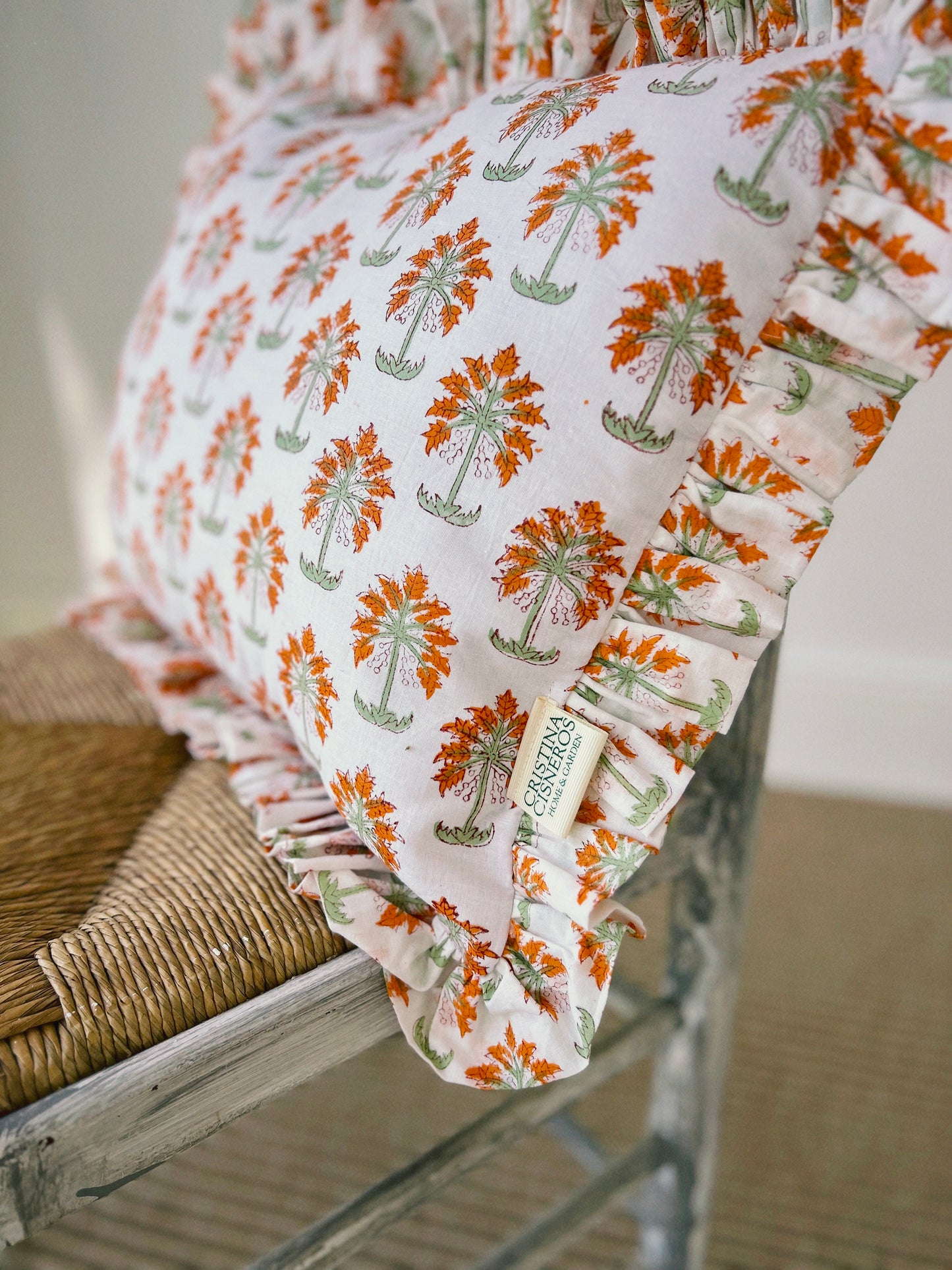 BLOCK PRINT FLORAL Ruffle Cushion XXX