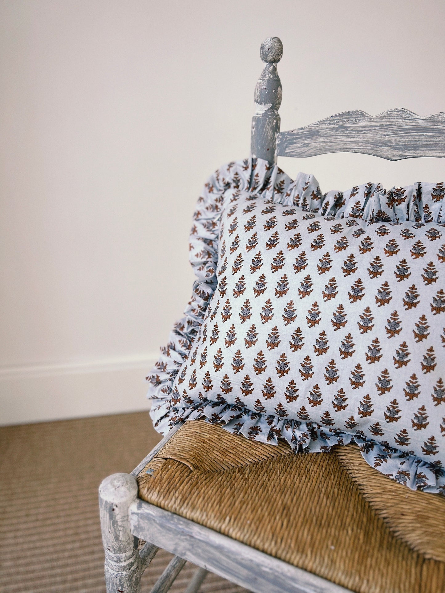 BLOCK PRINT FLORAL Ruffle Cushion XXX