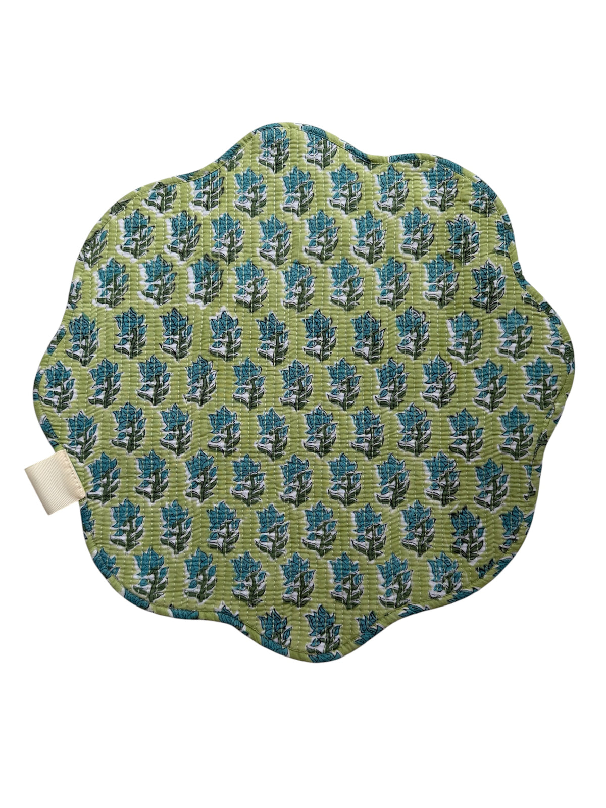 SET 2 MANTELES INDIVIDUALES ACOLCHADOS FLORAL COLOR VERDE AZUL