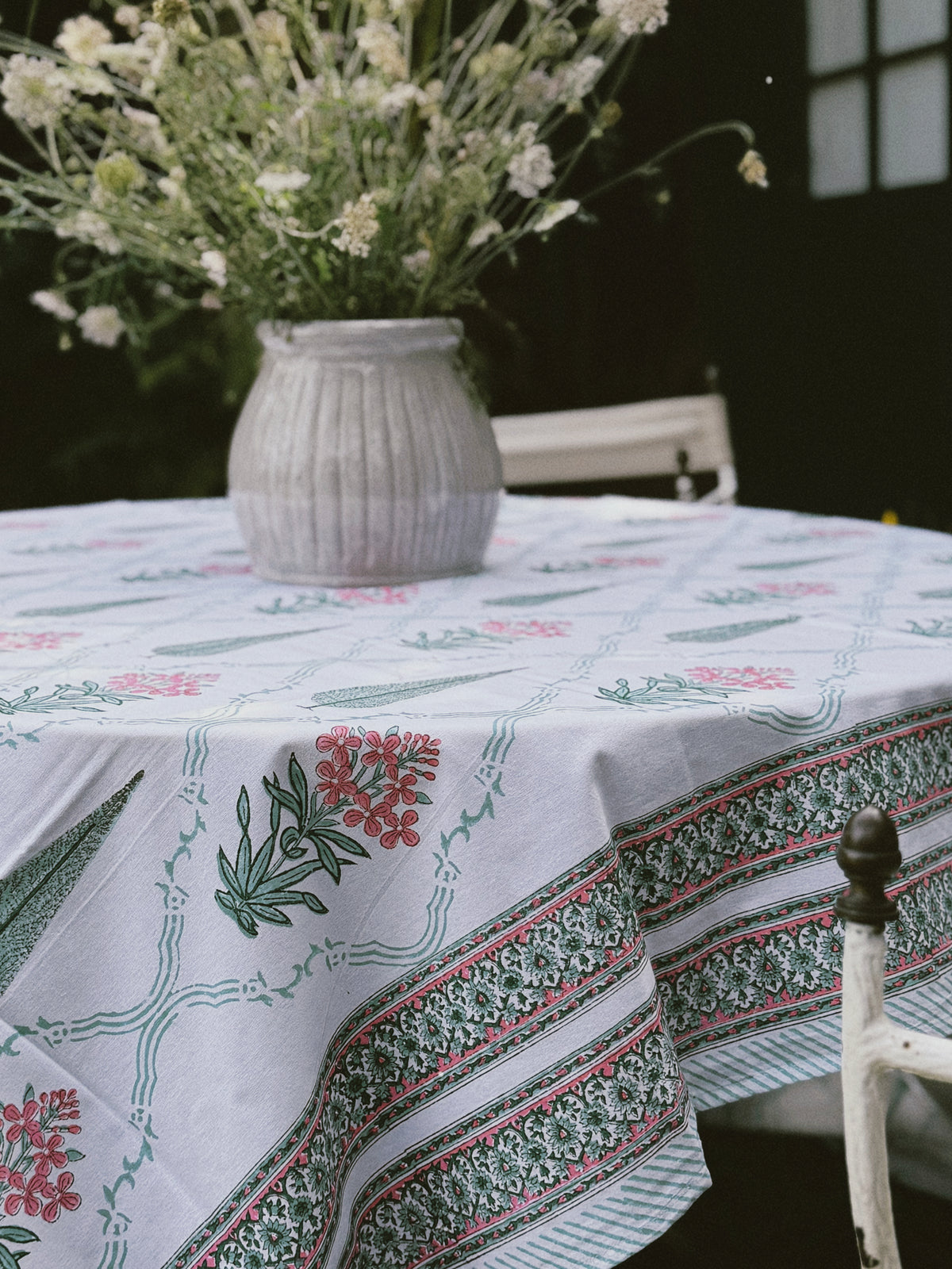 MANTEL FLORAL BLOCK PRINT TURQUESA ROSA