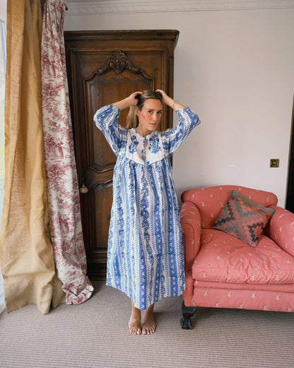 VESTIDO FLORAL BLOCK PRINT AZUL
