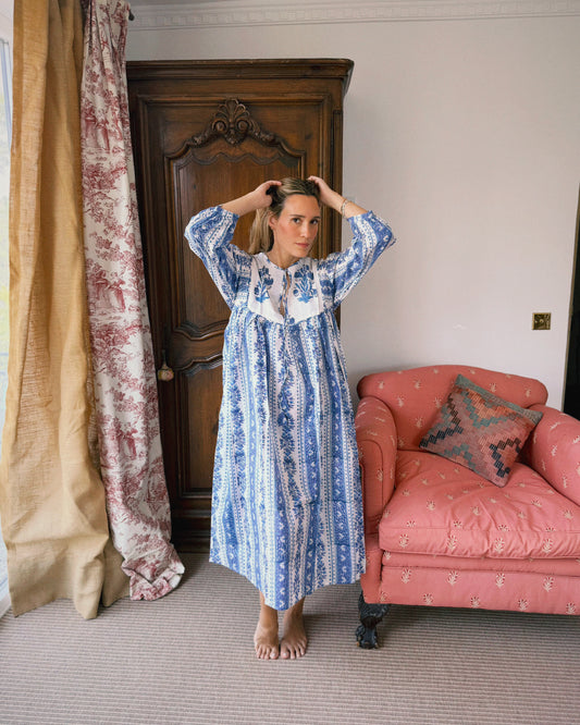 VESTIDO FLORAL BLOCK PRINT AZUL