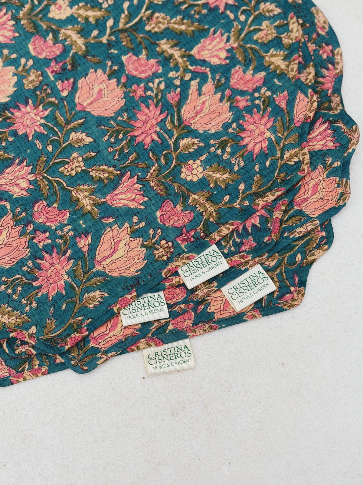 SET 2 MANTELES INDIVIDUALES ACOLCHADOS FLORAL COLOR TURQUESA