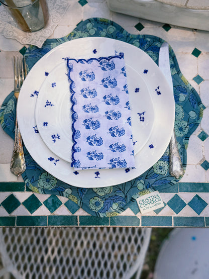 SET 2 MANTELES INDIVIDUALES ACOLCHADOS FLORAL COLOR AZUL VERDE
