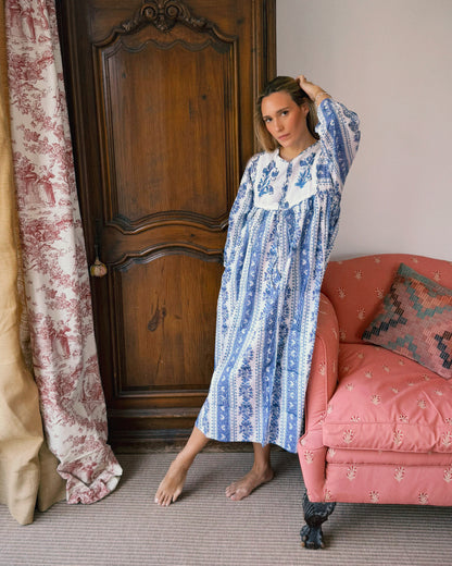 VESTIDO FLORAL BLOCK PRINT AZUL