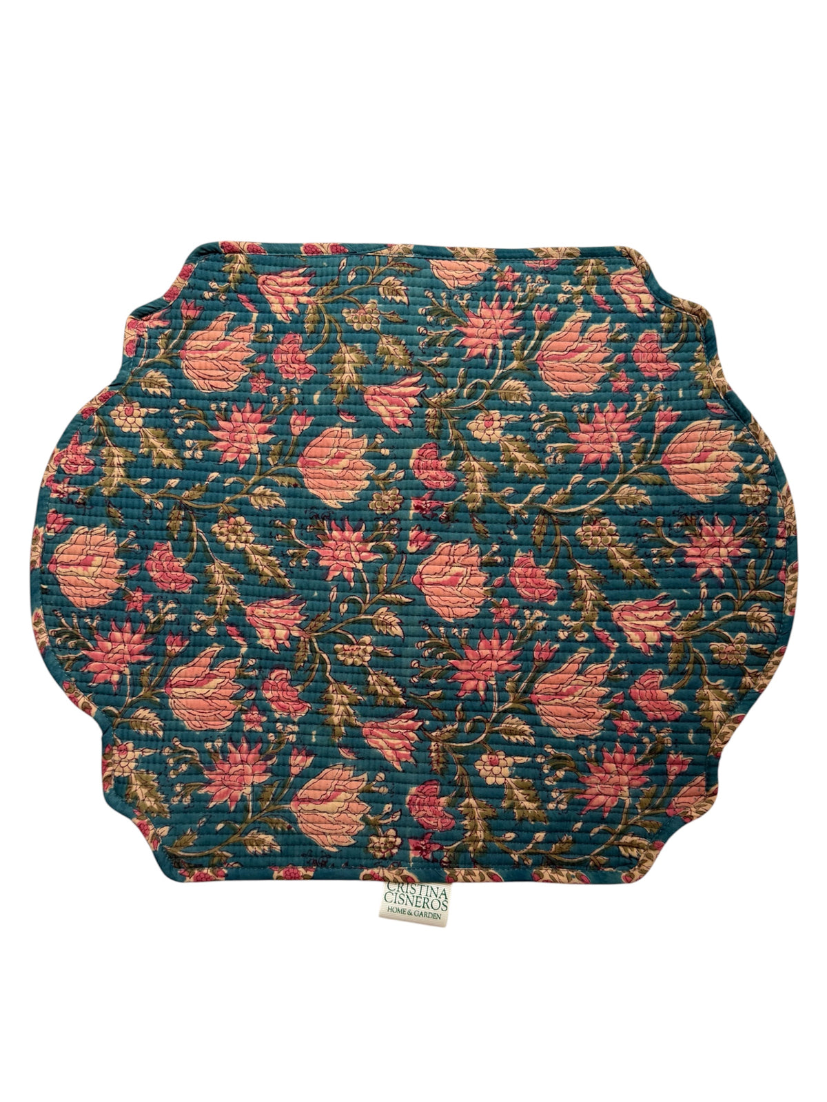 SET 2 MANTELES INDIVIDUALES ACOLCHADOS FLORAL COLOR TURQUESA