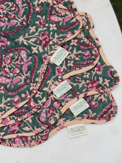 SET 2 MANTELES INDIVIDUALES ACOLCHADOS FLORAL COLOR BEIGE MALVA