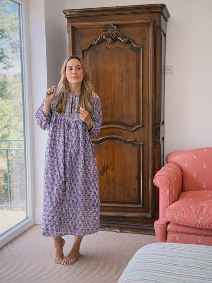 VESTIDO FLORAL BLOCK PRINT LILA