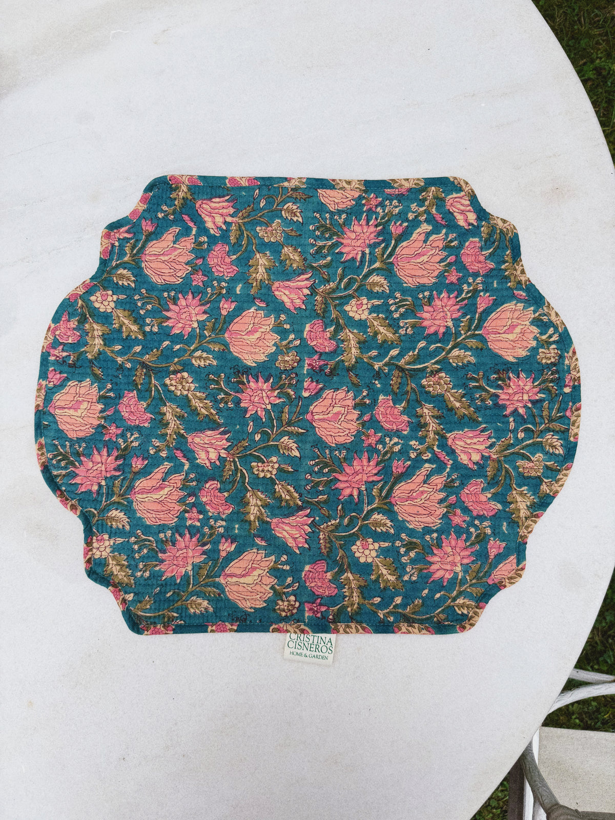 SET 2 MANTELES INDIVIDUALES ACOLCHADOS FLORAL COLOR TURQUESA