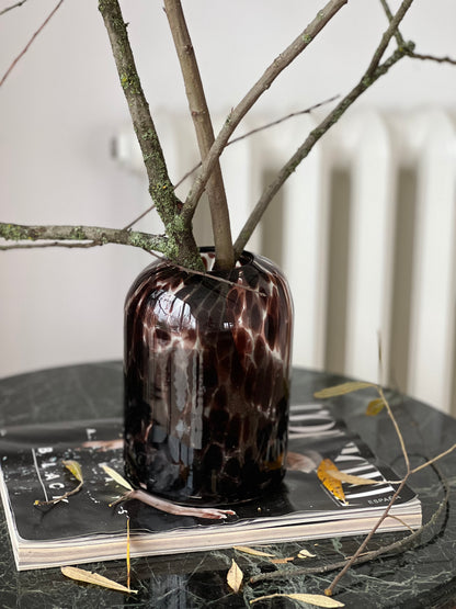 JARRON CRISTAL ACABADO LUNARES MARRÓN