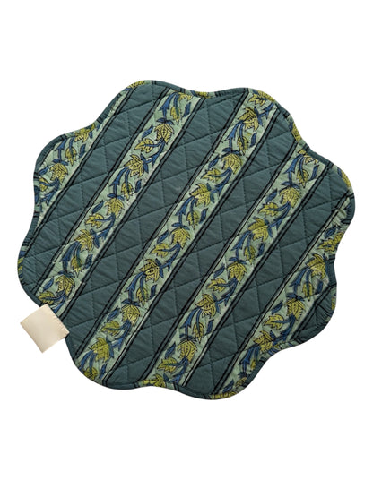SET 2 MANTELES INDIVIDUALES ACOLCHADOS FLORAL COLOR AZUL VERDE