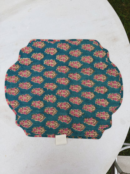 SET 2 MANTELES INDIVIDUALES ACOLCHADOS FLORAL COLOR TURQUESA